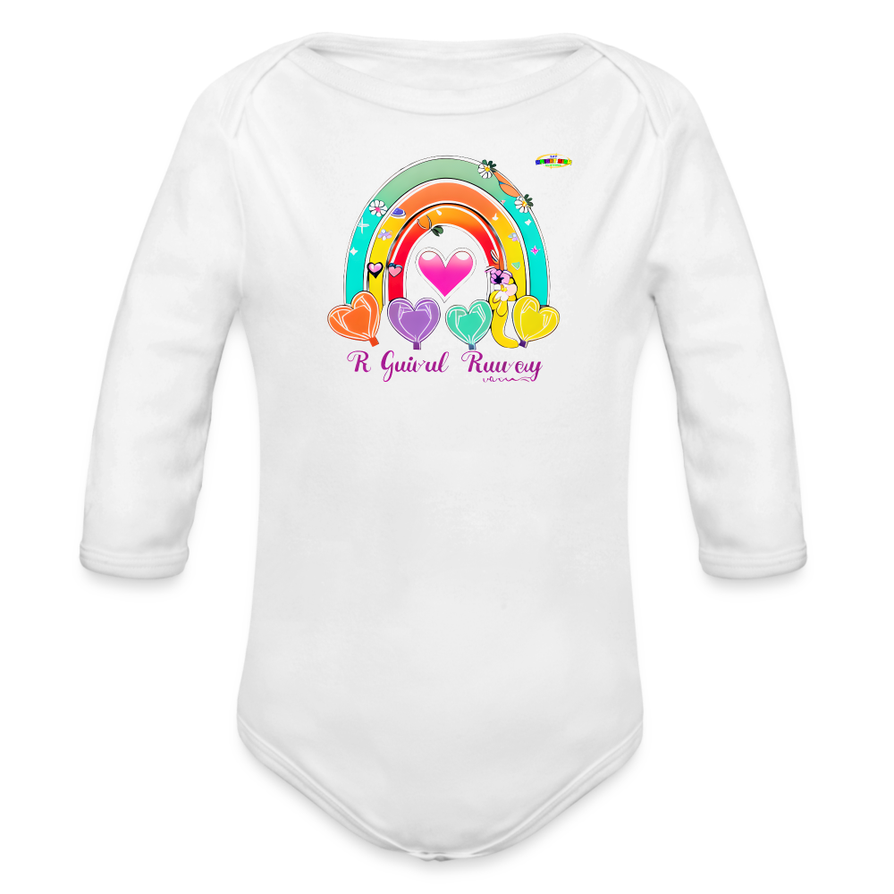 Cute Rainbow Baby Logo Organic Long Sleeve Baby Bodysuit-MyBrightSideClothing - white