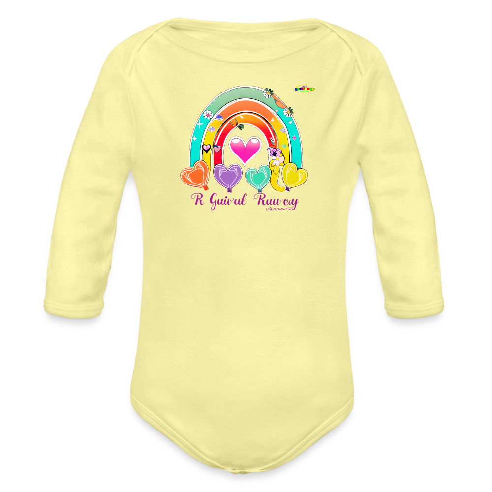 Cute Rainbow Baby Logo Organic Long Sleeve Baby Bodysuit-MyBrightSideClothing - washed yellow