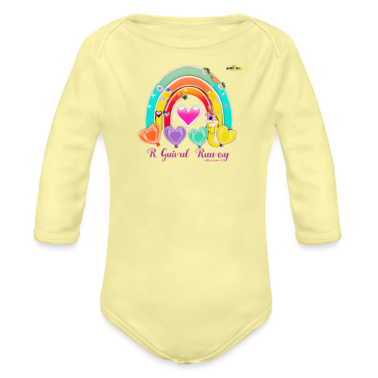 Cute Rainbow Baby Logo Organic Long Sleeve Baby Bodysuit-MyBrightSideClothing - washed yellow