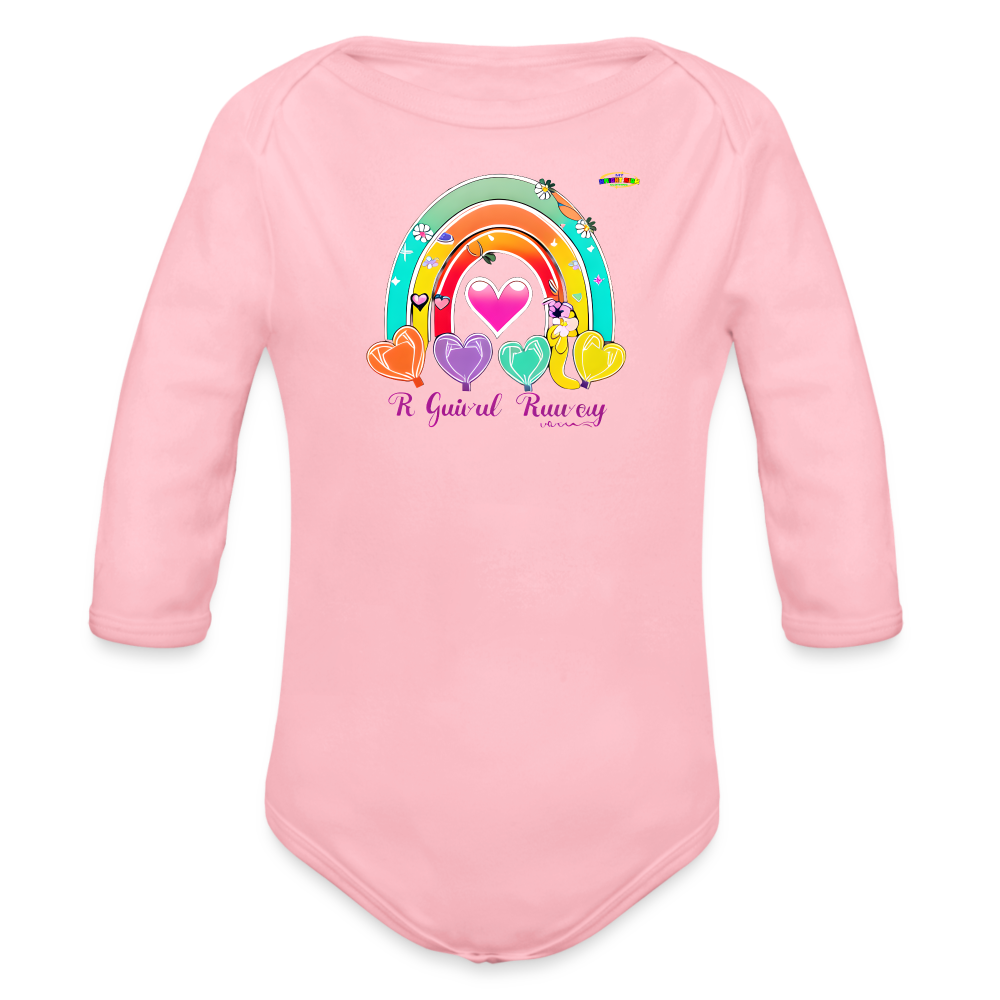 Cute Rainbow Baby Logo Organic Long Sleeve Baby Bodysuit-MyBrightSideClothing - light pink