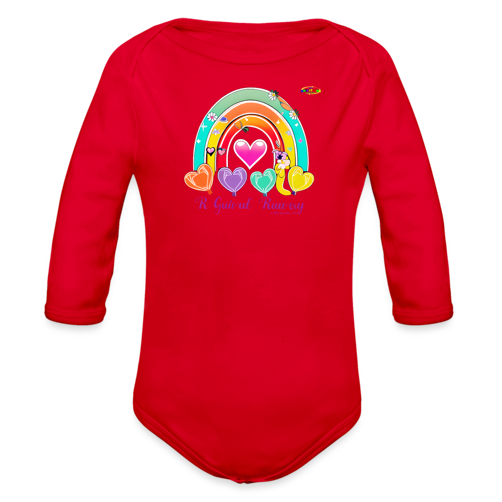 Cute Rainbow Baby Logo Organic Long Sleeve Baby Bodysuit-MyBrightSideClothing - red