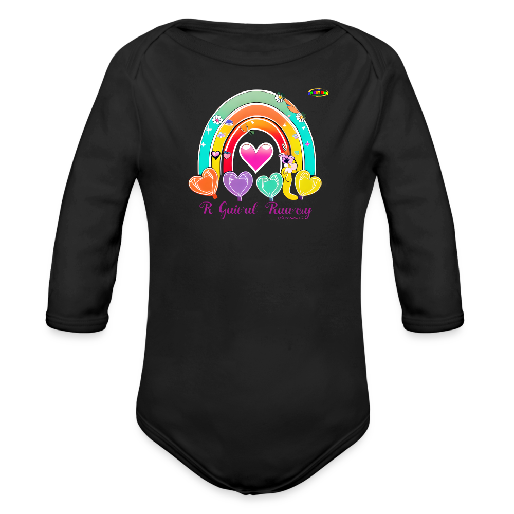 Cute Rainbow Baby Logo Organic Long Sleeve Baby Bodysuit-MyBrightSideClothing - black