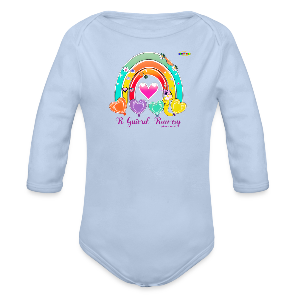 Cute Rainbow Baby Logo Organic Long Sleeve Baby Bodysuit-MyBrightSideClothing - sky