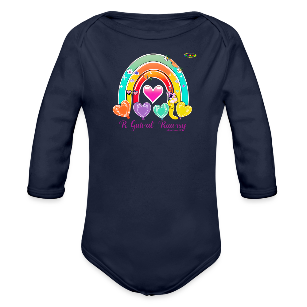 Cute Rainbow Baby Logo Organic Long Sleeve Baby Bodysuit-MyBrightSideClothing - dark navy