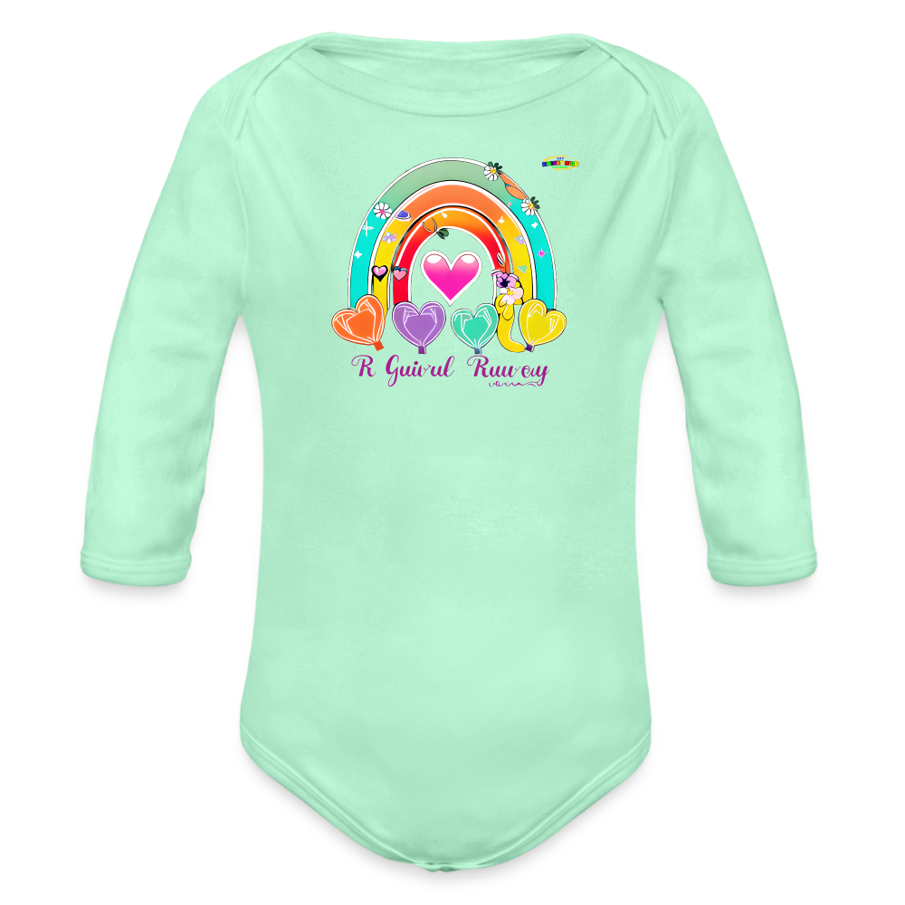 Cute Rainbow Baby Logo Organic Long Sleeve Baby Bodysuit-MyBrightSideClothing - light mint