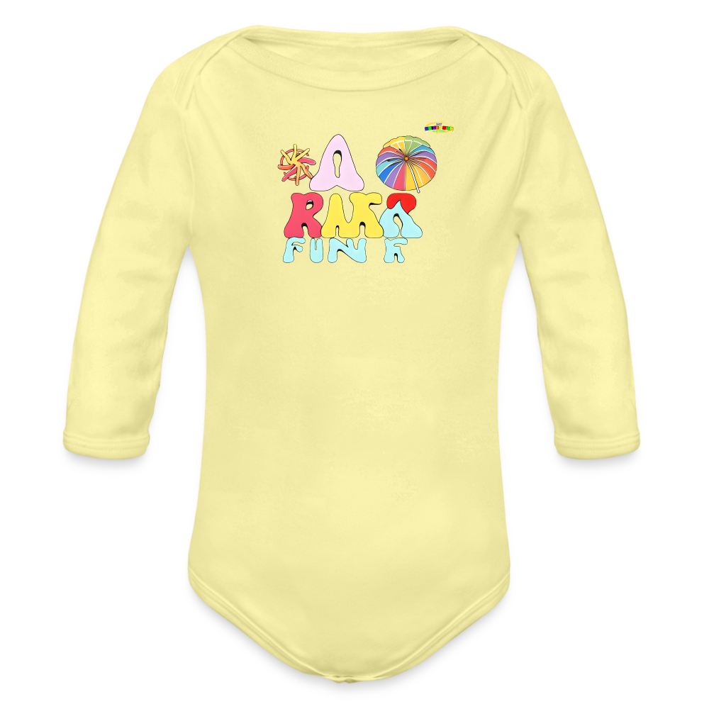 Cute my first summer fun Logo Organic Long Sleeve Baby Bodysuit-MyBrightSideClothing - washed yellow