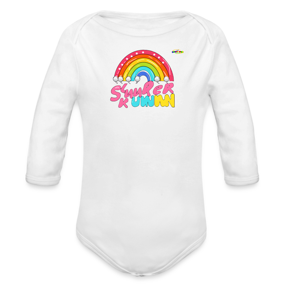 Cute Sweet Rainbow Baby Logo Organic Long Sleeve Baby Bodysuit-MyBrightSideClothing - white