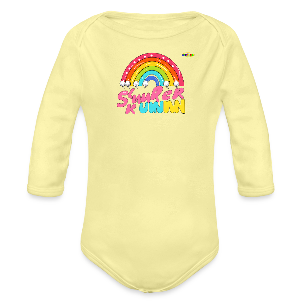 Cute Sweet Rainbow Baby Logo Organic Long Sleeve Baby Bodysuit-MyBrightSideClothing - washed yellow