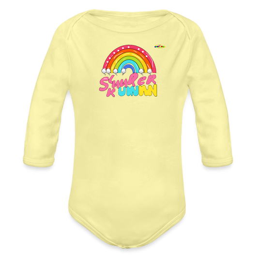 Cute Sweet Rainbow Baby Logo Organic Long Sleeve Baby Bodysuit-MyBrightSideClothing - washed yellow