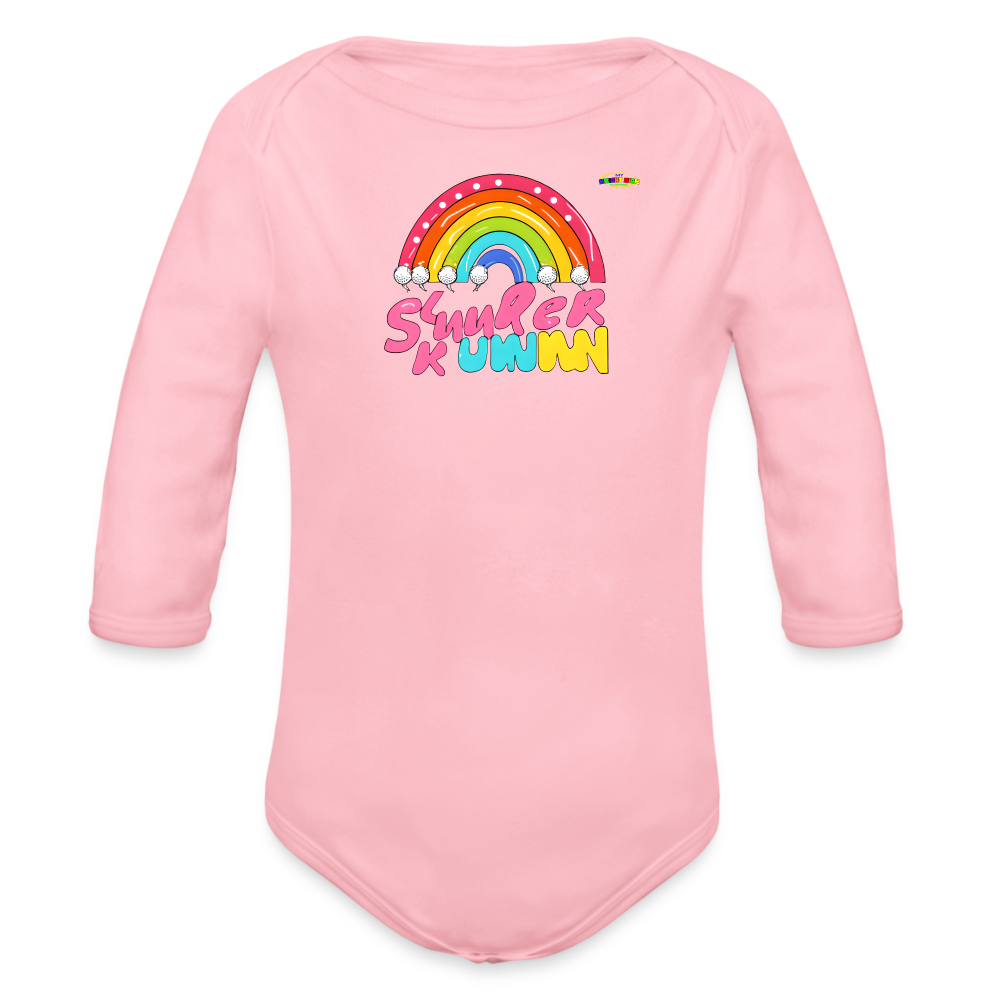 Cute Sweet Rainbow Baby Logo Organic Long Sleeve Baby Bodysuit-MyBrightSideClothing - light pink