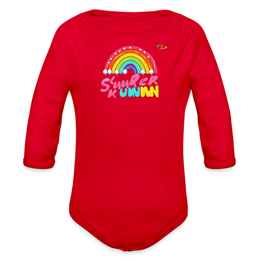 Cute Sweet Rainbow Baby Logo Organic Long Sleeve Baby Bodysuit-MyBrightSideClothing - red