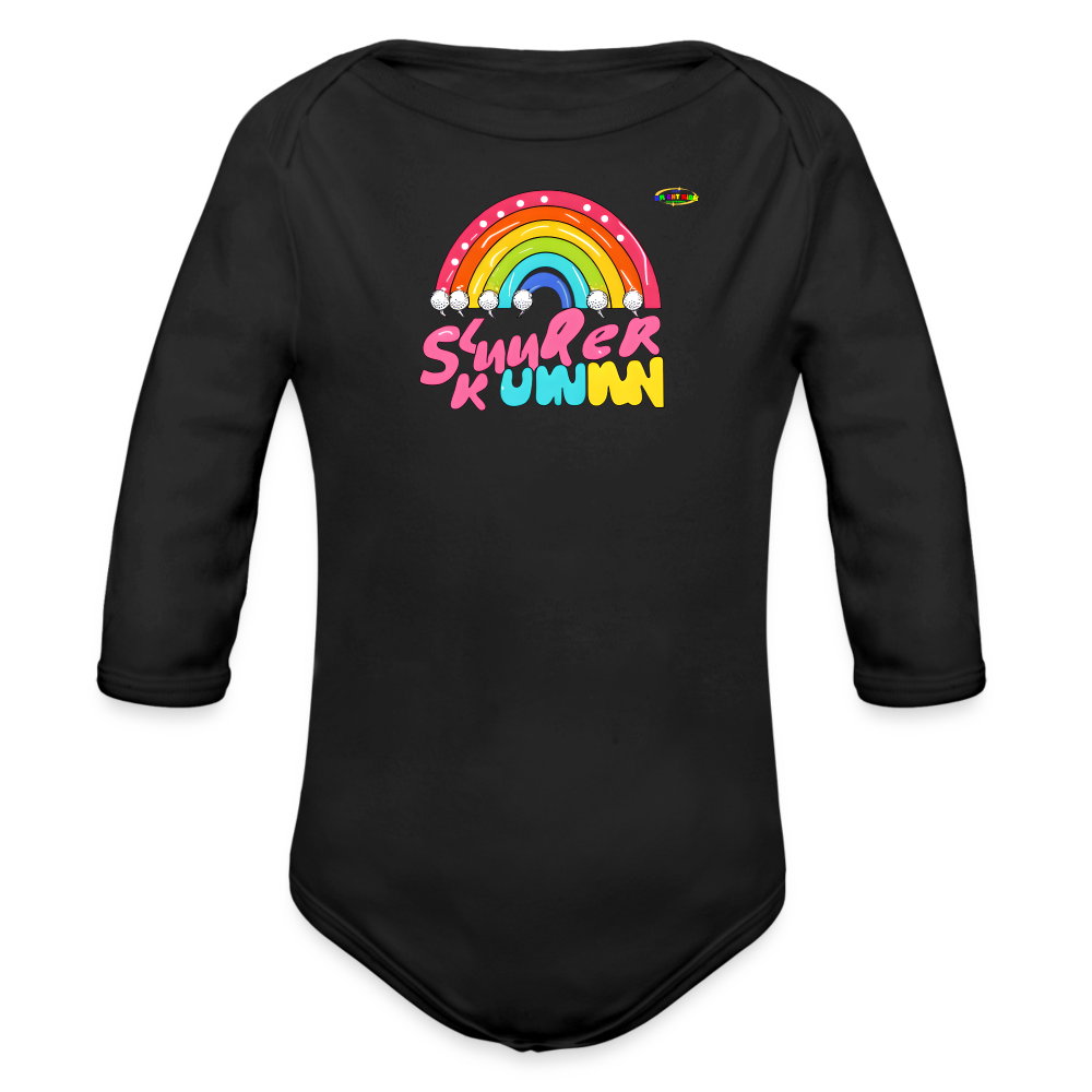 Cute Sweet Rainbow Baby Logo Organic Long Sleeve Baby Bodysuit-MyBrightSideClothing - black