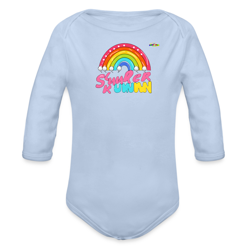 Cute Sweet Rainbow Baby Logo Organic Long Sleeve Baby Bodysuit-MyBrightSideClothing - sky