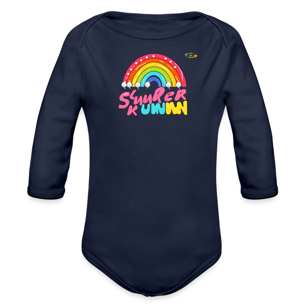 Cute Sweet Rainbow Baby Logo Organic Long Sleeve Baby Bodysuit-MyBrightSideClothing - dark navy