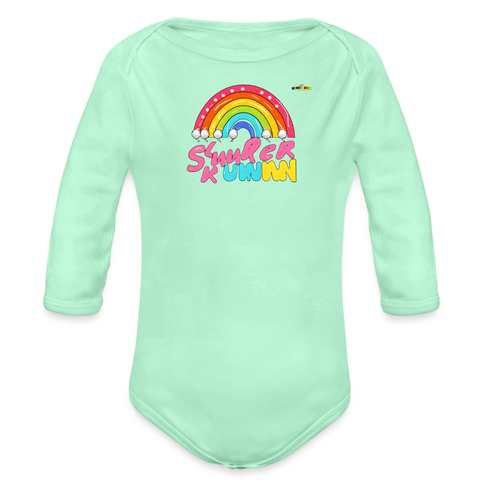 Cute Sweet Rainbow Baby Logo Organic Long Sleeve Baby Bodysuit-MyBrightSideClothing - light mint