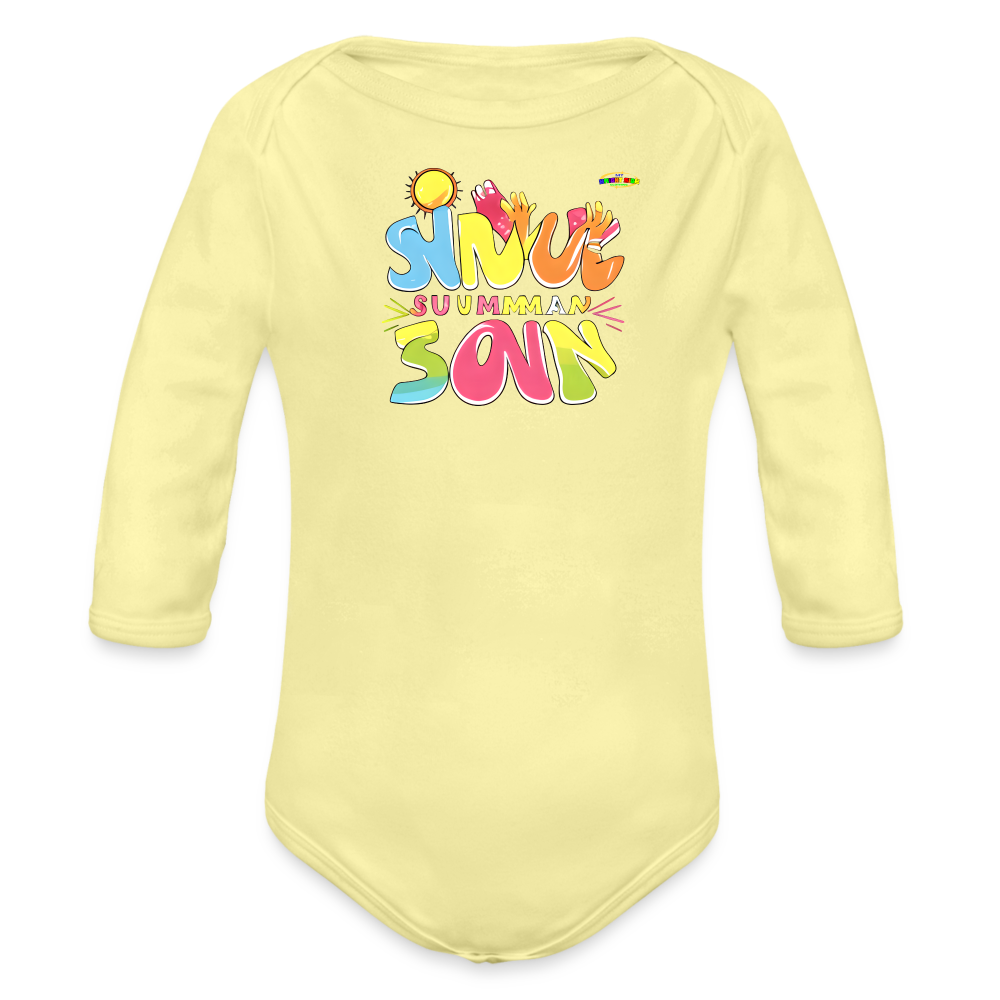 Cute Summer Fun Logo Organic Long Sleeve Baby Bodysuit-MyBrightSideClothing - washed yellow