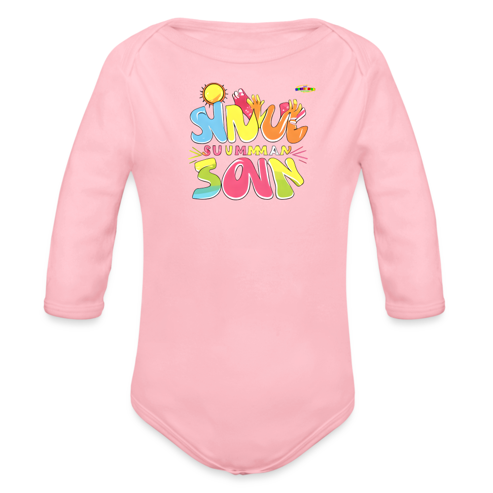 Cute Summer Fun Logo Organic Long Sleeve Baby Bodysuit-MyBrightSideClothing - light pink