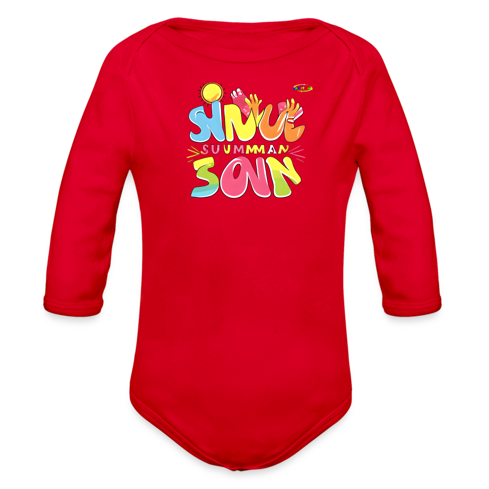 Cute Summer Fun Logo Organic Long Sleeve Baby Bodysuit-MyBrightSideClothing - red