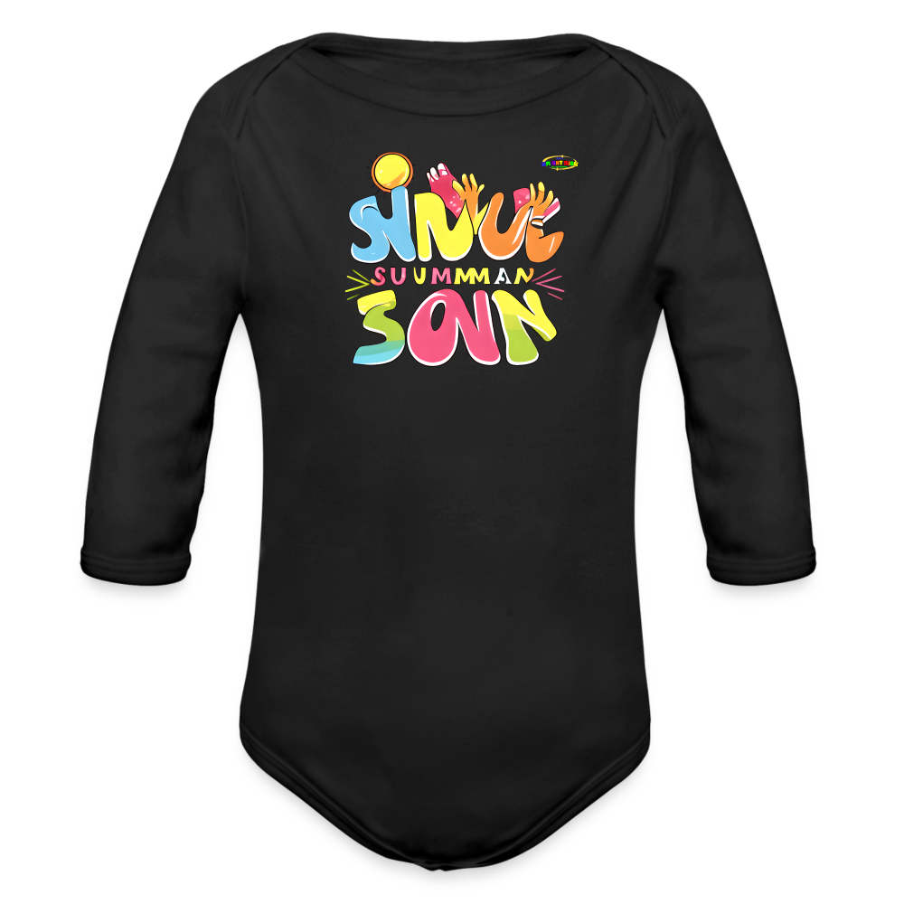 Cute Summer Fun Logo Organic Long Sleeve Baby Bodysuit-MyBrightSideClothing - black