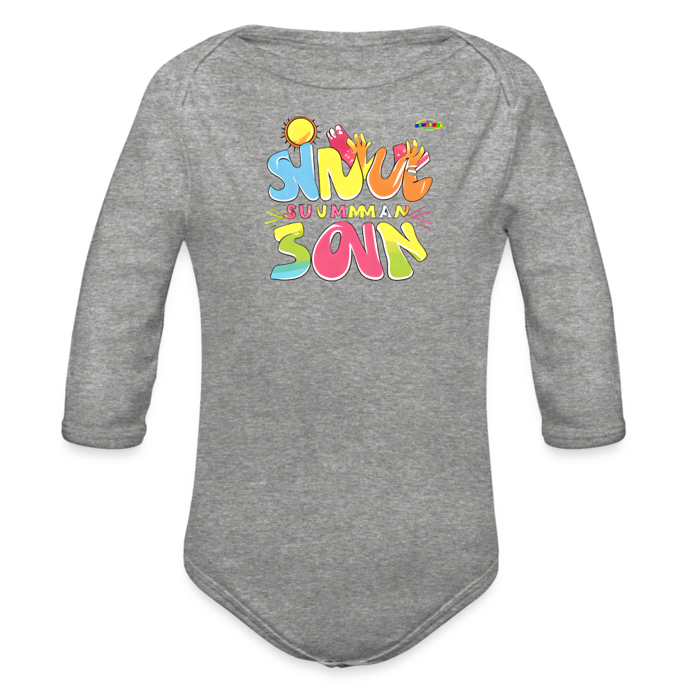 Cute Summer Fun Logo Organic Long Sleeve Baby Bodysuit-MyBrightSideClothing - heather grey