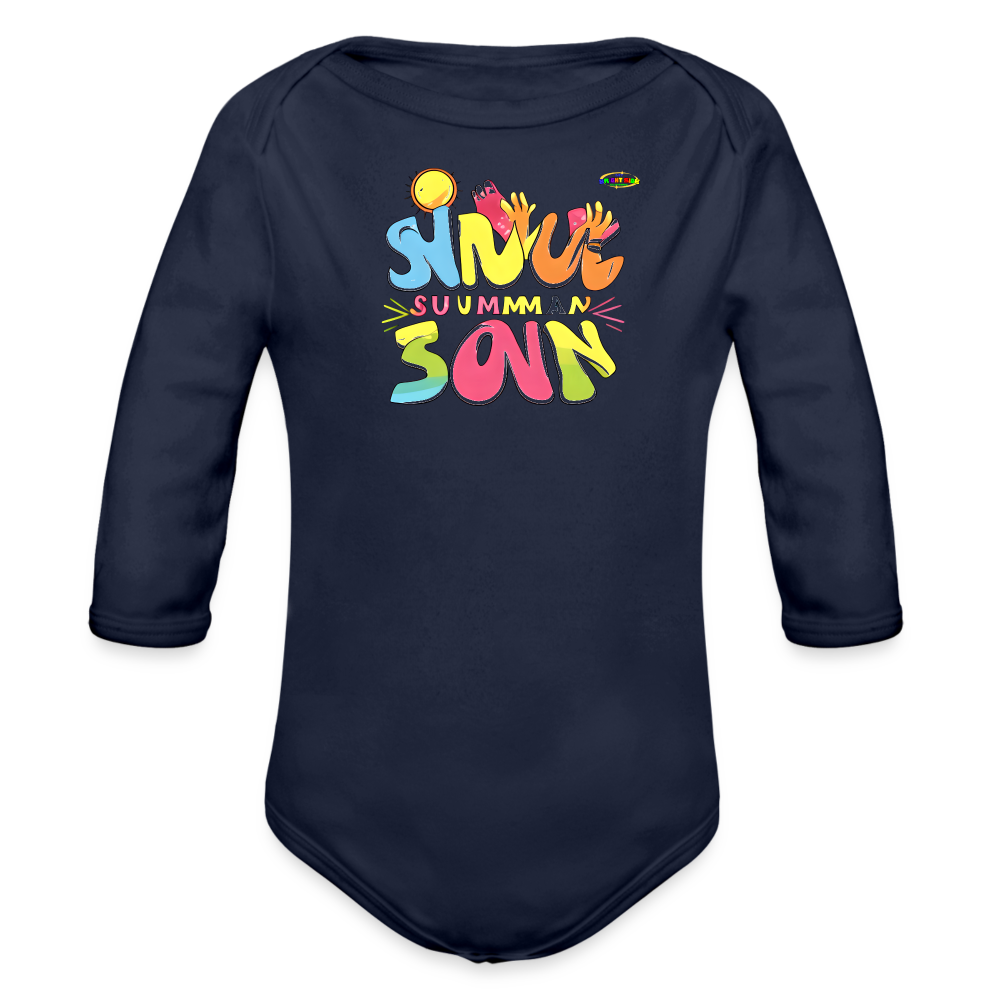 Cute Summer Fun Logo Organic Long Sleeve Baby Bodysuit-MyBrightSideClothing - dark navy