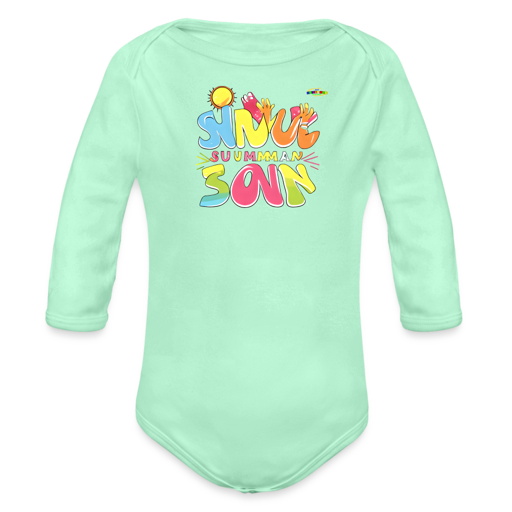 Cute Summer Fun Logo Organic Long Sleeve Baby Bodysuit-MyBrightSideClothing - light mint