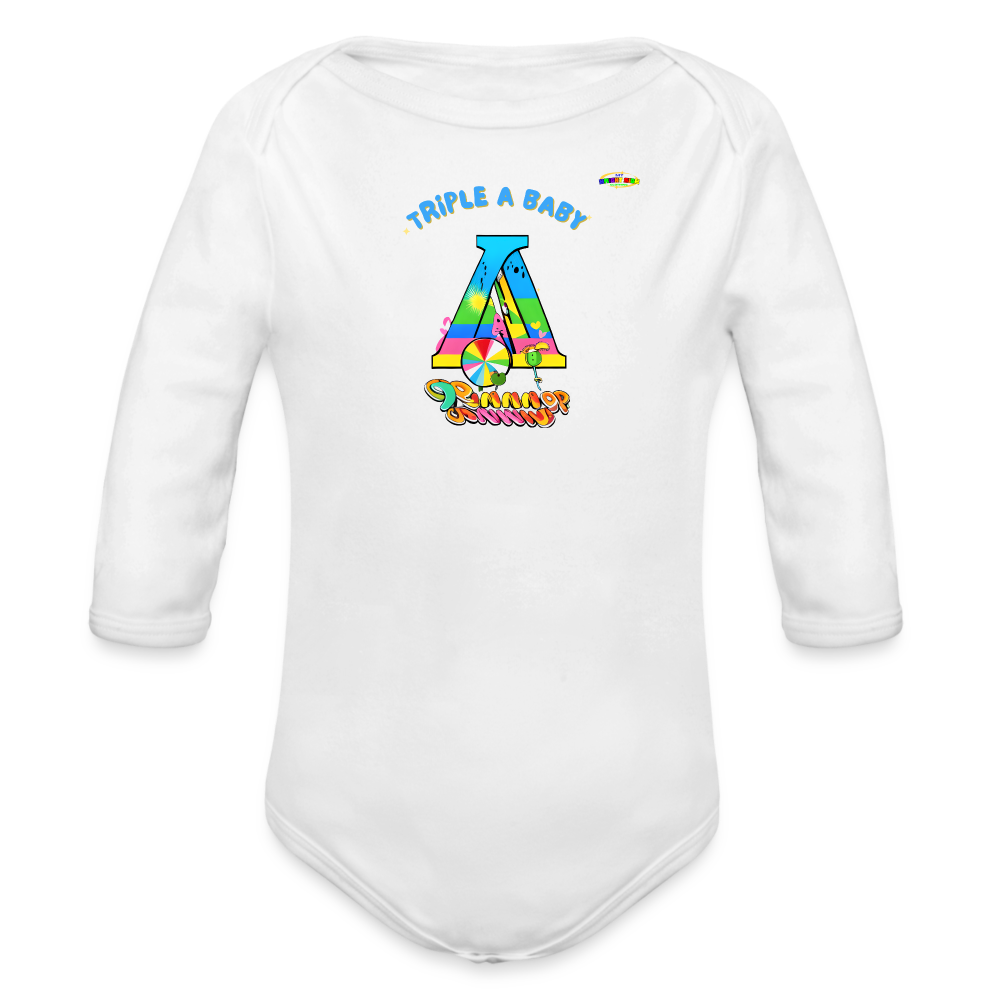 Cute Triple A Baby Logo Organic Long Sleeve Baby Bodysuit-MyBrightSideClothing - white