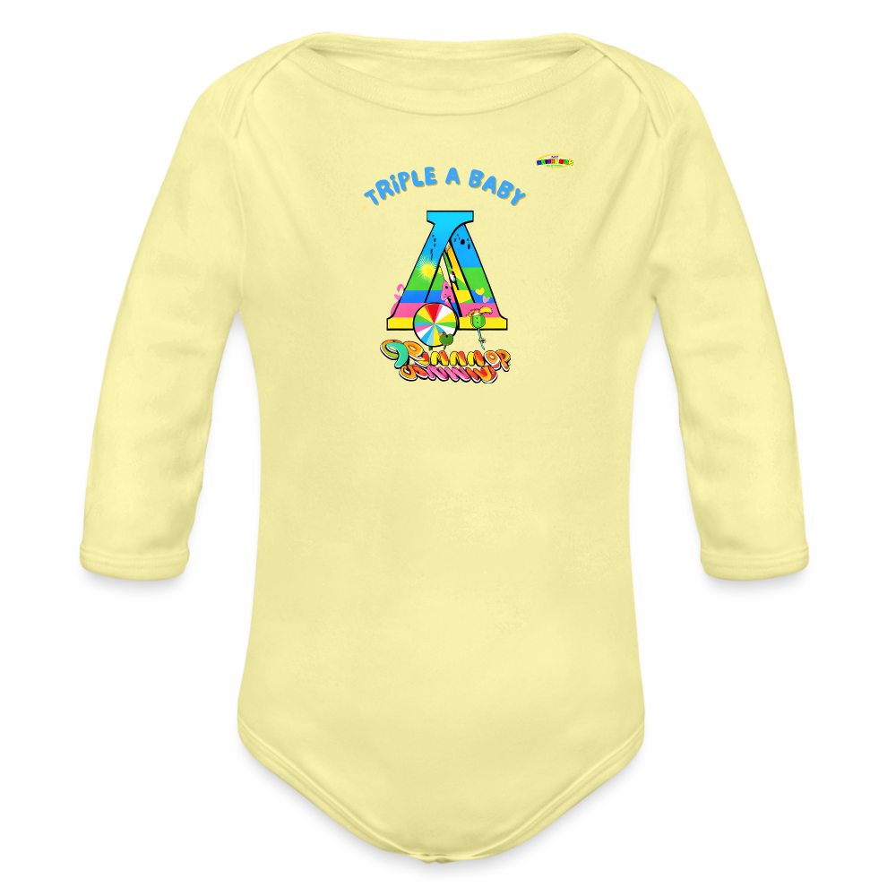 Cute Triple A Baby Logo Organic Long Sleeve Baby Bodysuit-MyBrightSideClothing - washed yellow