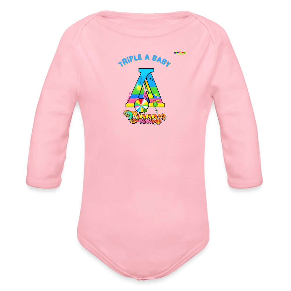 Cute Triple A Baby Logo Organic Long Sleeve Baby Bodysuit-MyBrightSideClothing - light pink