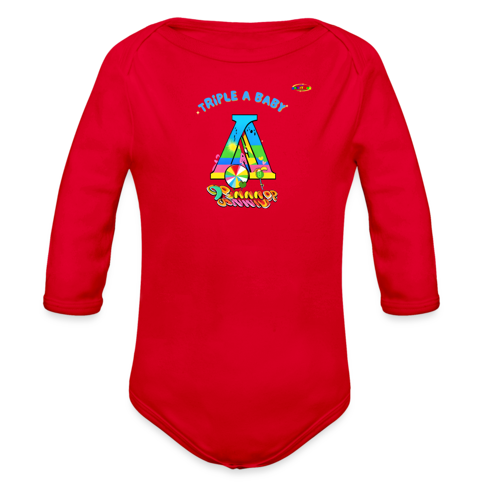 Cute Triple A Baby Logo Organic Long Sleeve Baby Bodysuit-MyBrightSideClothing - red