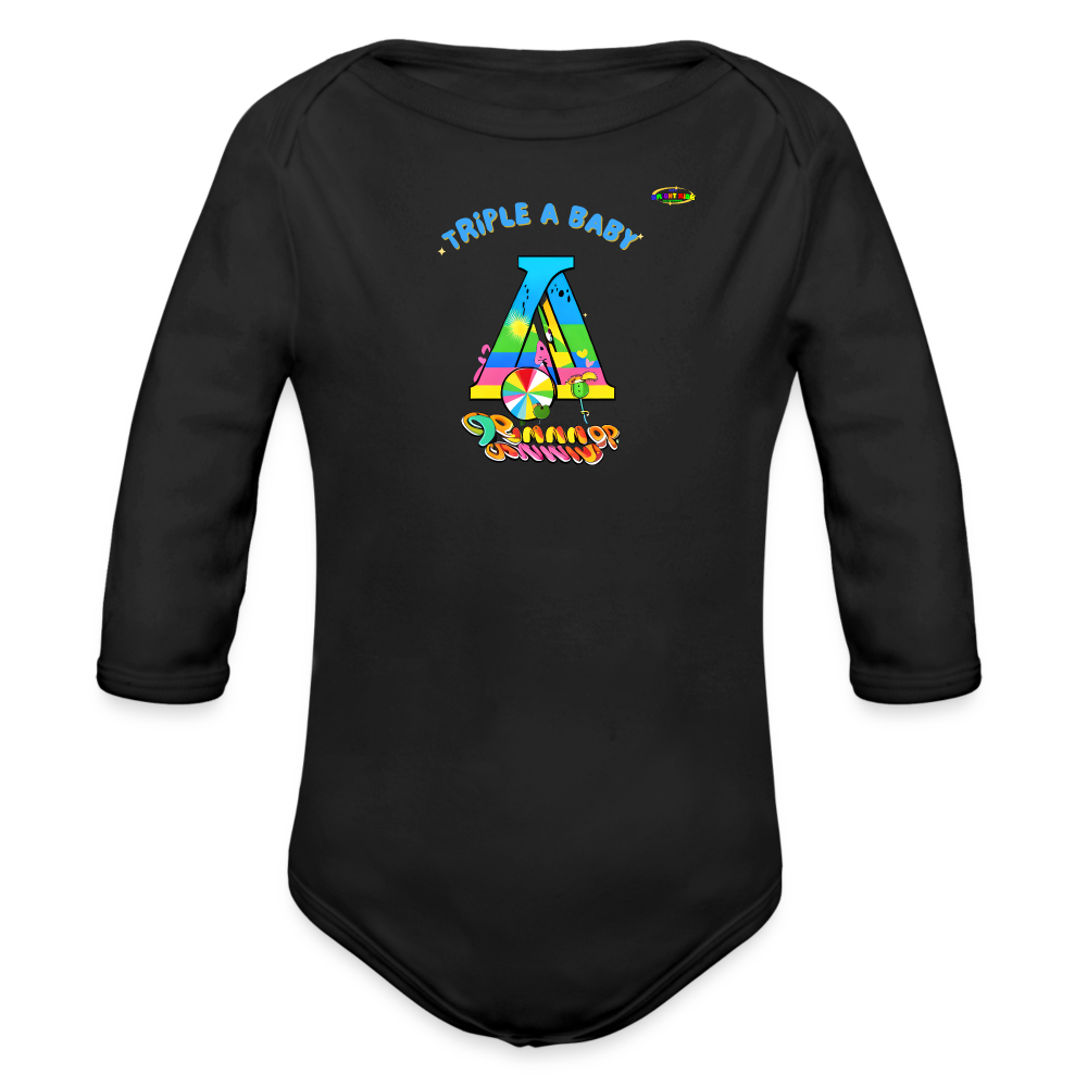 Cute Triple A Baby Logo Organic Long Sleeve Baby Bodysuit-MyBrightSideClothing - black