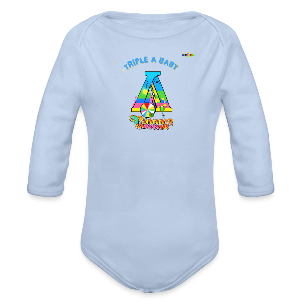 Cute Triple A Baby Logo Organic Long Sleeve Baby Bodysuit-MyBrightSideClothing - sky