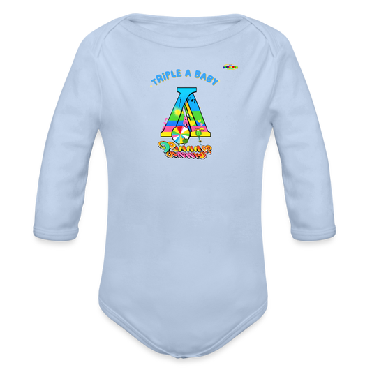 Cute Triple A Baby Logo Organic Long Sleeve Baby Bodysuit-MyBrightSideClothing - sky