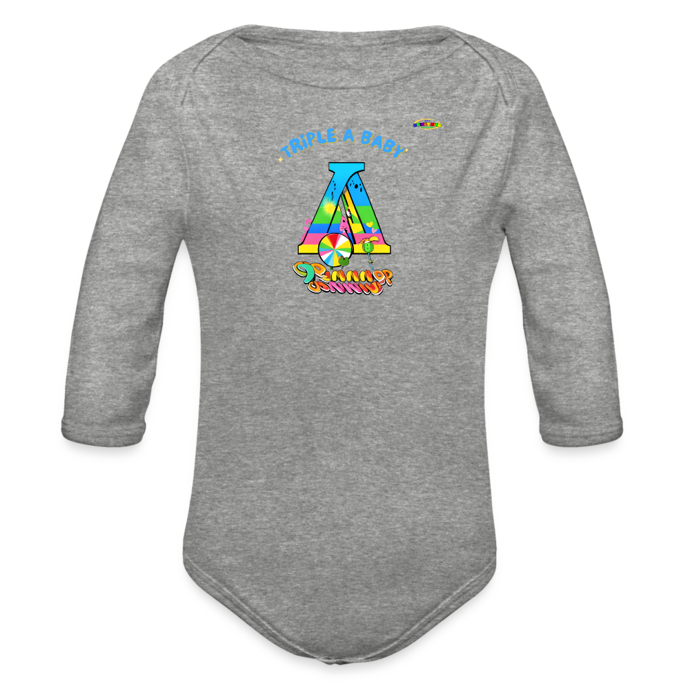 Cute Triple A Baby Logo Organic Long Sleeve Baby Bodysuit-MyBrightSideClothing - heather grey