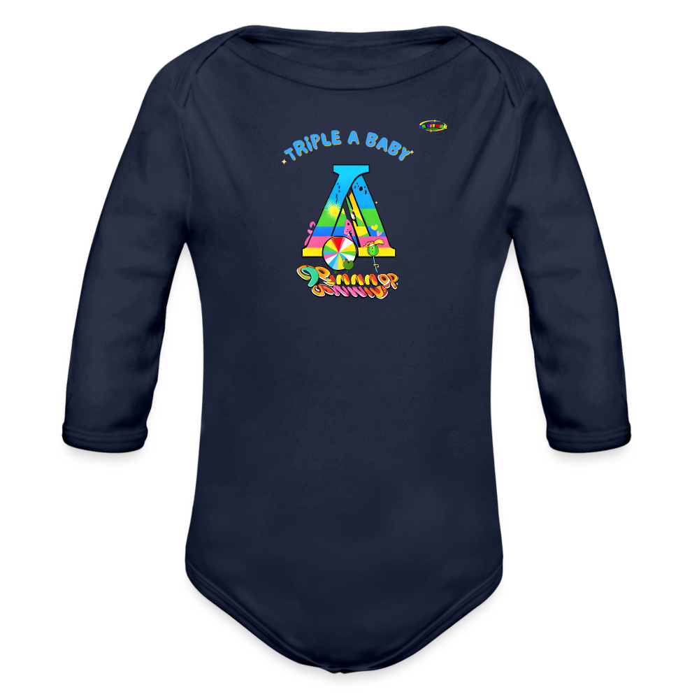 Cute Triple A Baby Logo Organic Long Sleeve Baby Bodysuit-MyBrightSideClothing - dark navy