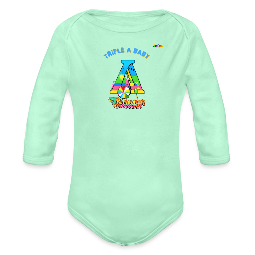 Cute Triple A Baby Logo Organic Long Sleeve Baby Bodysuit-MyBrightSideClothing - light mint