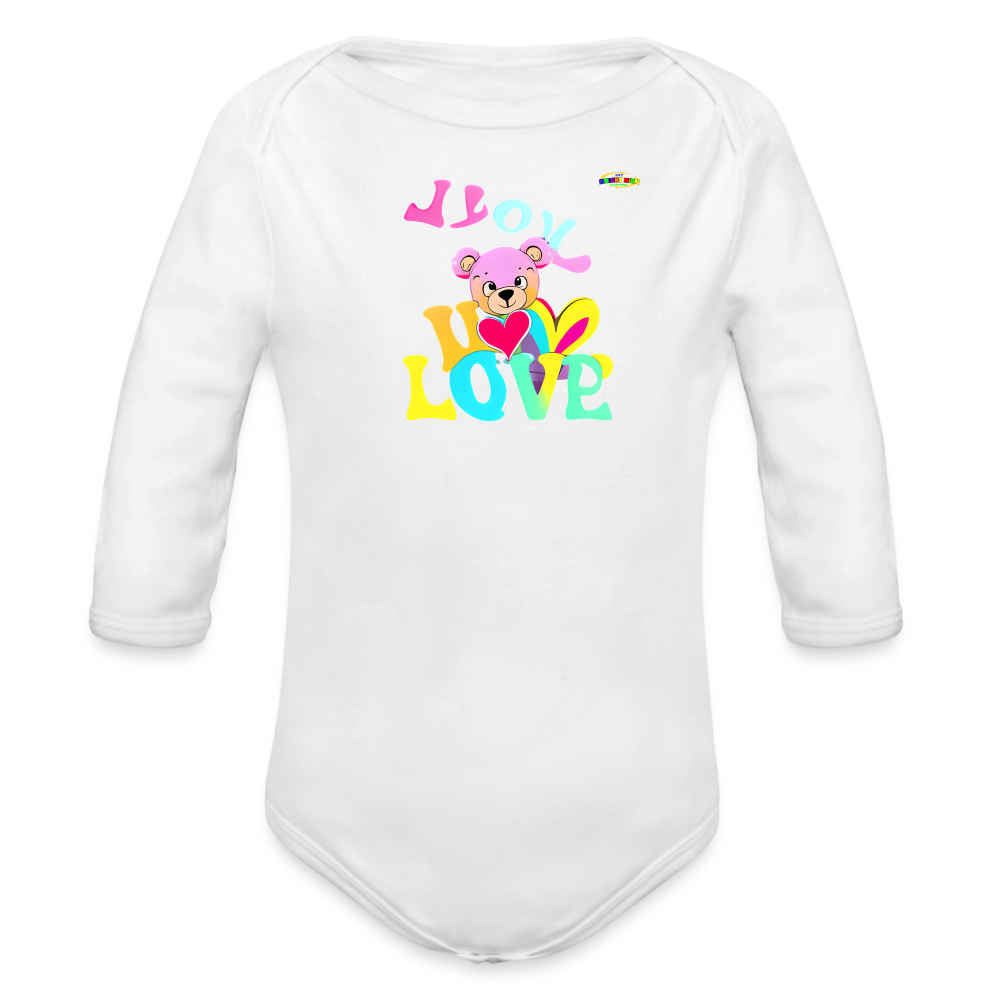 Cute Love Bear Logo Organic Long Sleeve Baby Bodysuit-MyBrightSideClothing - white