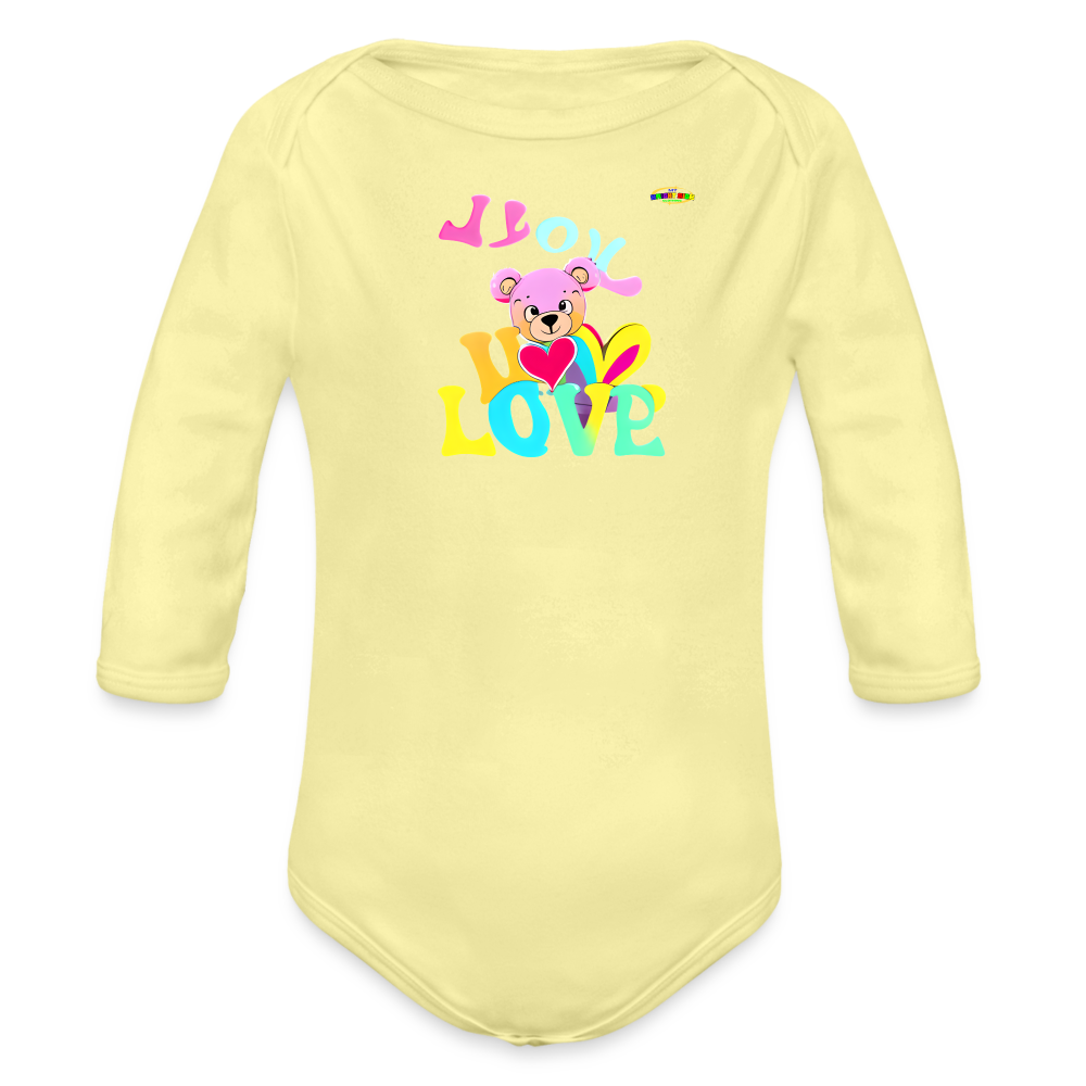 Cute Love Bear Logo Organic Long Sleeve Baby Bodysuit-MyBrightSideClothing - washed yellow