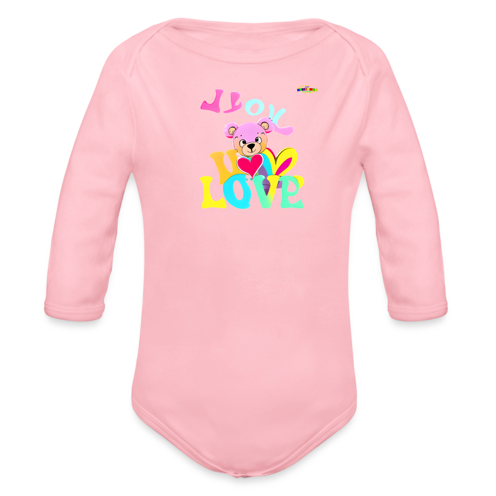 Cute Love Bear Logo Organic Long Sleeve Baby Bodysuit-MyBrightSideClothing - light pink