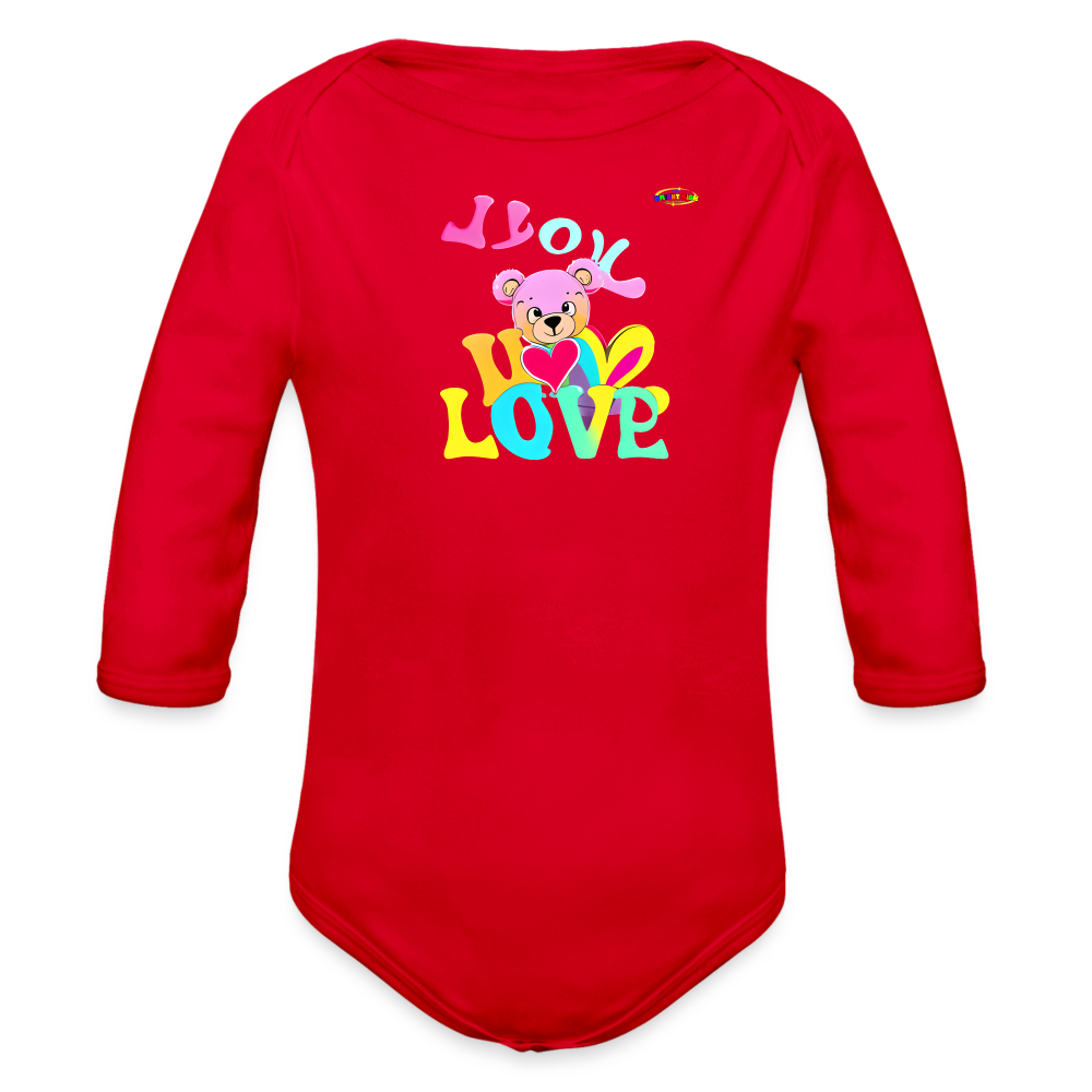 Cute Love Bear Logo Organic Long Sleeve Baby Bodysuit-MyBrightSideClothing - red