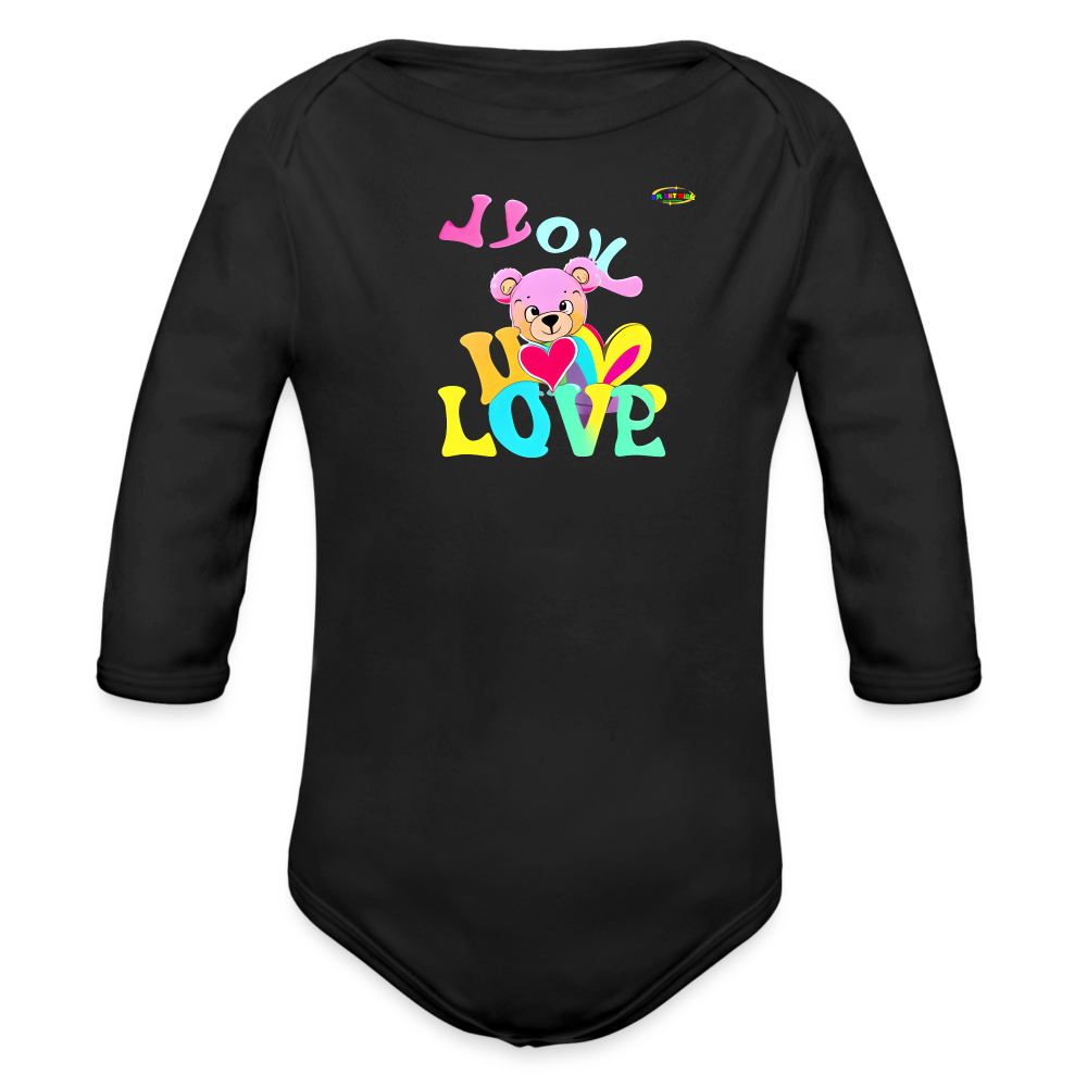 Cute Love Bear Logo Organic Long Sleeve Baby Bodysuit-MyBrightSideClothing - black