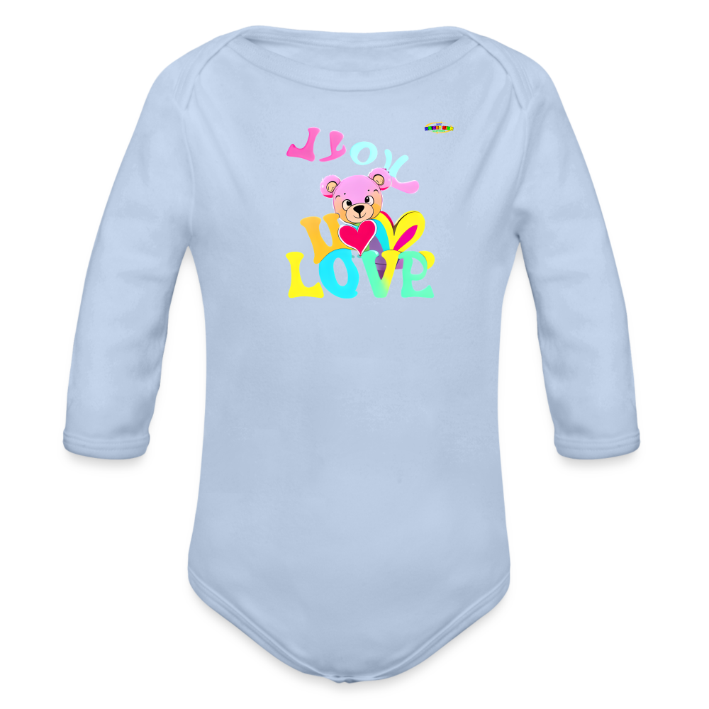 Cute Love Bear Logo Organic Long Sleeve Baby Bodysuit-MyBrightSideClothing - sky