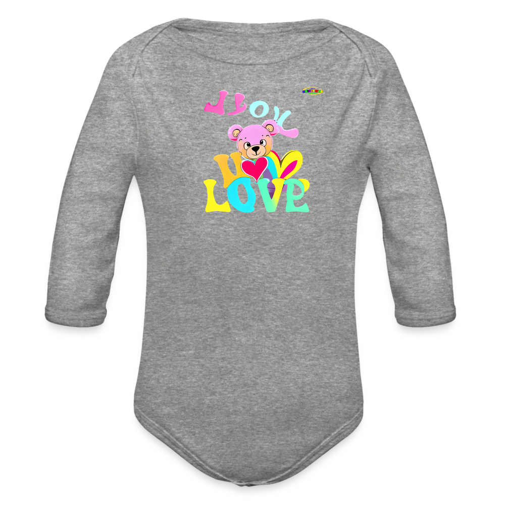 Cute Love Bear Logo Organic Long Sleeve Baby Bodysuit-MyBrightSideClothing - heather grey