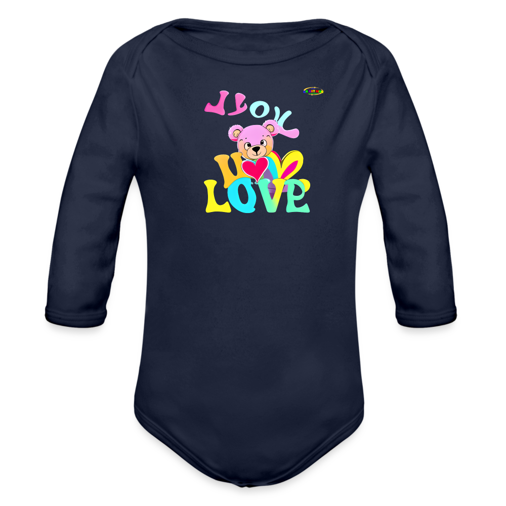 Cute Love Bear Logo Organic Long Sleeve Baby Bodysuit-MyBrightSideClothing - dark navy