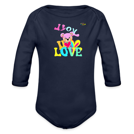 Cute Love Bear Logo Organic Long Sleeve Baby Bodysuit-MyBrightSideClothing - dark navy