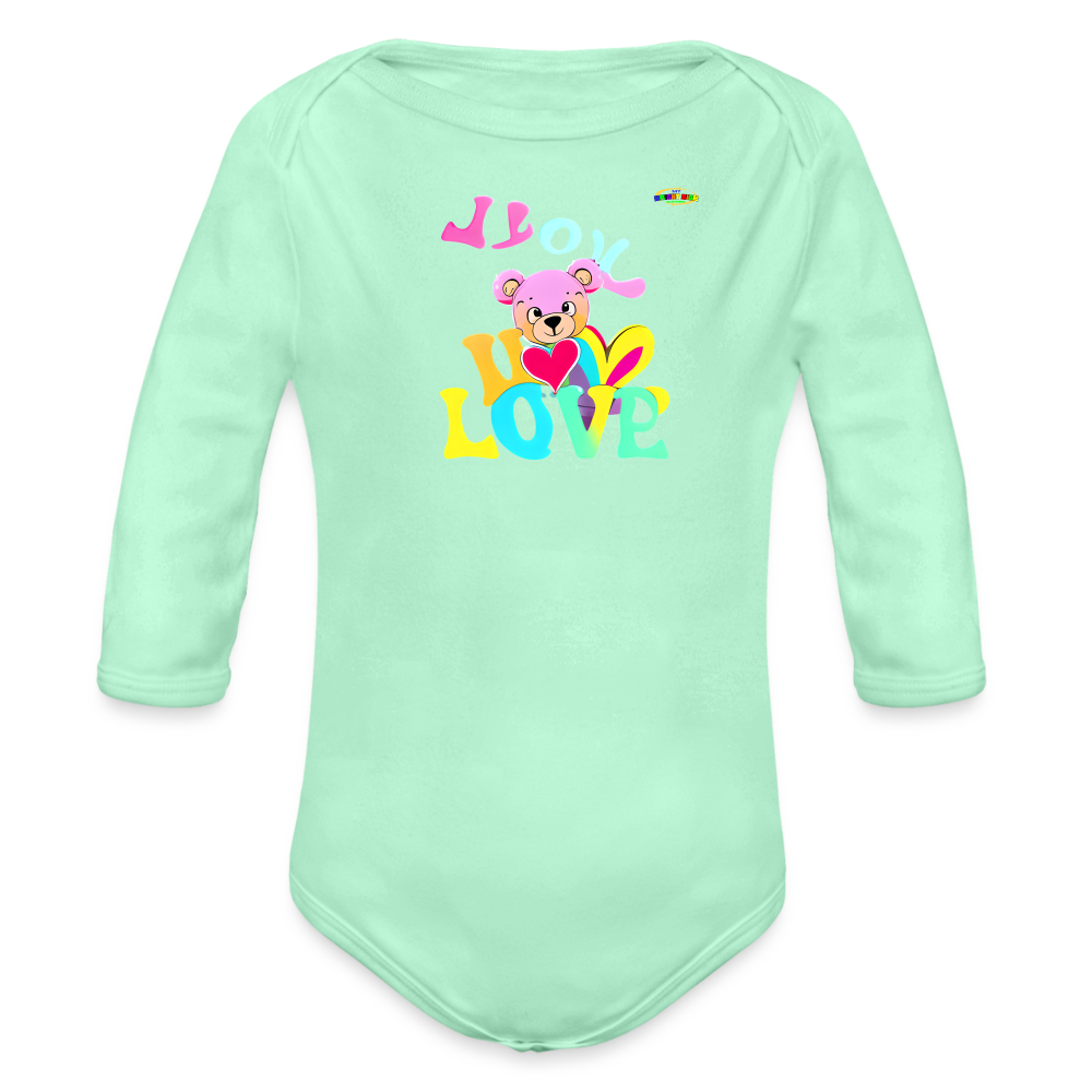 Cute Love Bear Logo Organic Long Sleeve Baby Bodysuit-MyBrightSideClothing - light mint