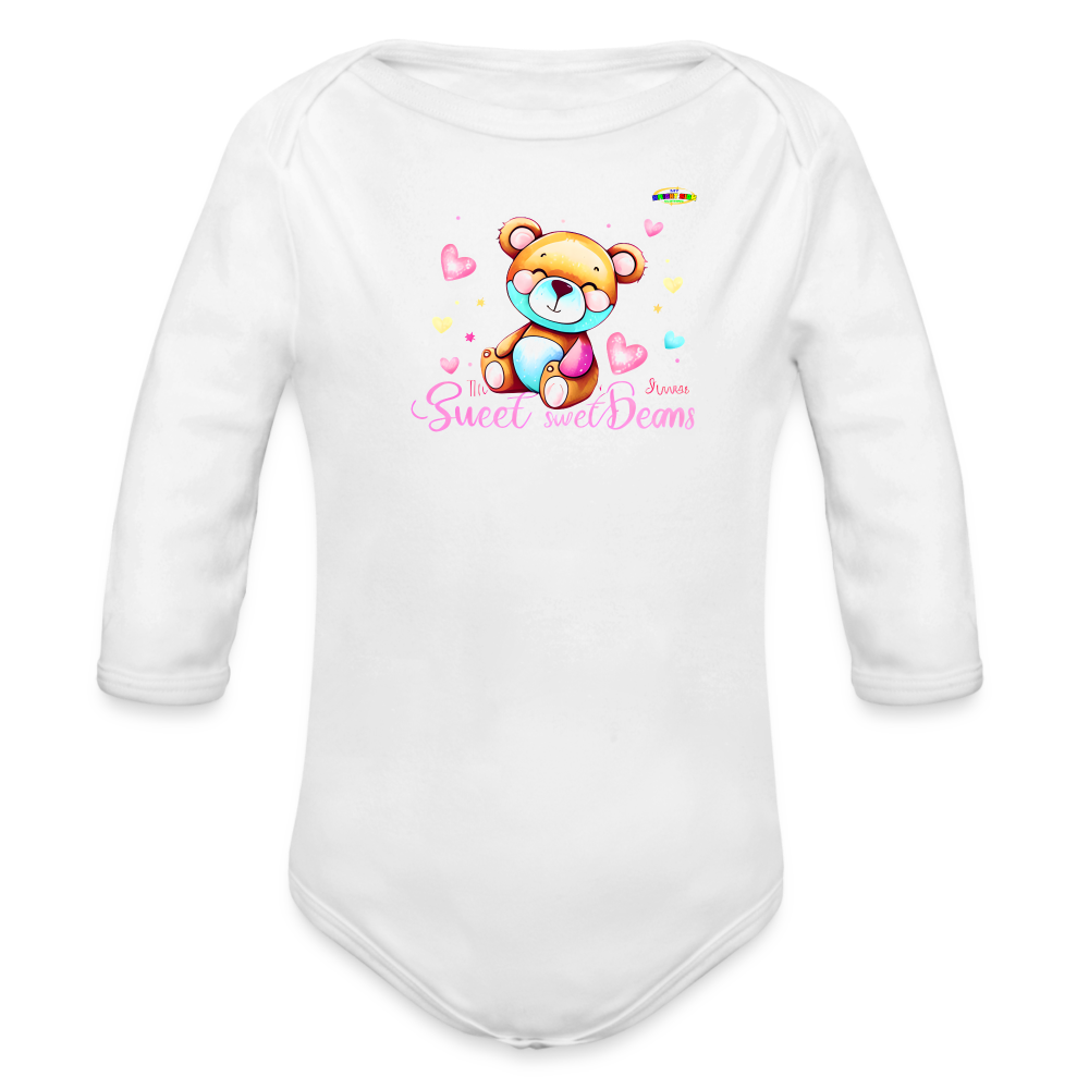 Cute Love Teddy Bear Logo Organic Long Sleeve Baby Bodysuit-MyBrightSideClothing - white