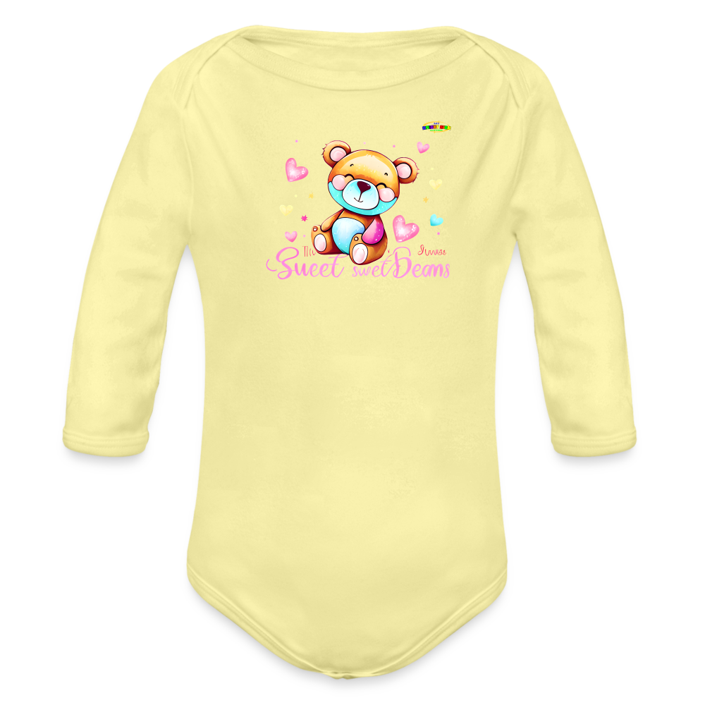 Cute Love Teddy Bear Logo Organic Long Sleeve Baby Bodysuit-MyBrightSideClothing - washed yellow