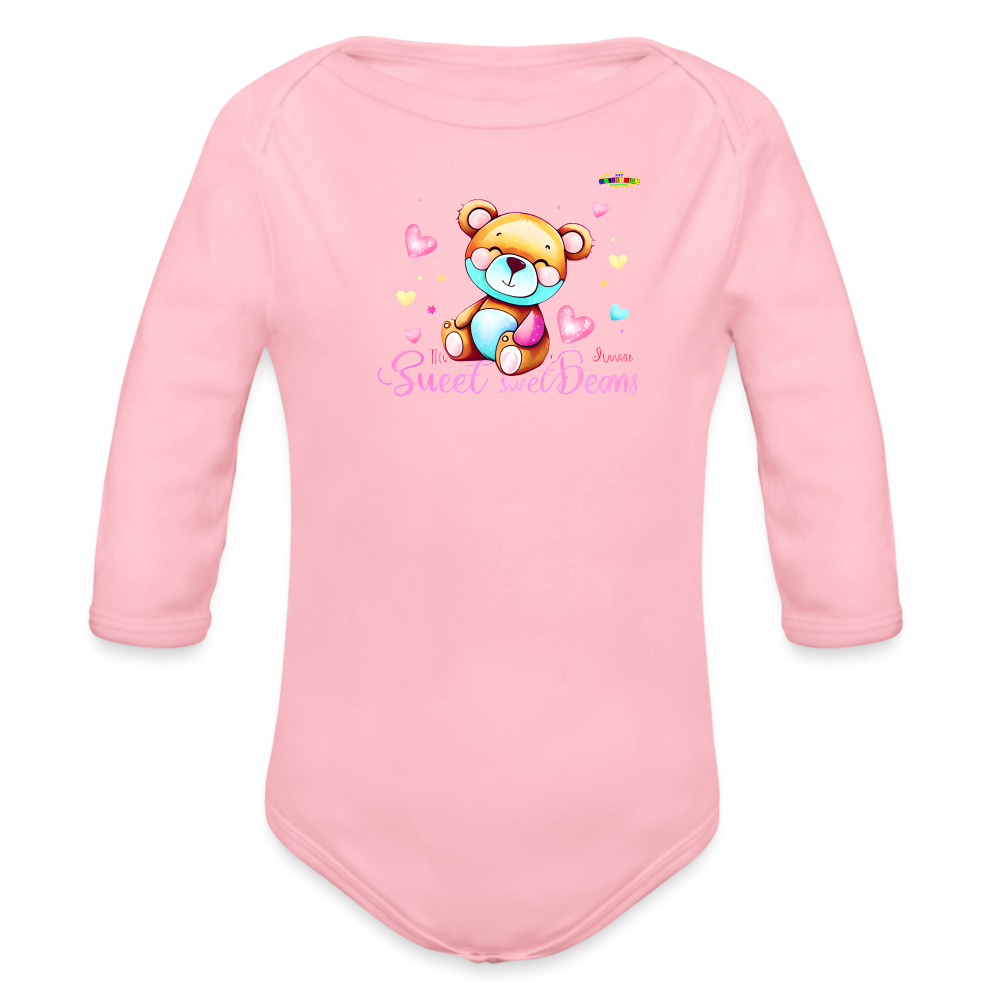 Cute Love Teddy Bear Logo Organic Long Sleeve Baby Bodysuit-MyBrightSideClothing - light pink