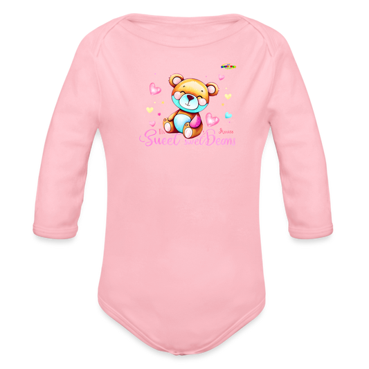 Cute Love Teddy Bear Logo Organic Long Sleeve Baby Bodysuit-MyBrightSideClothing - light pink